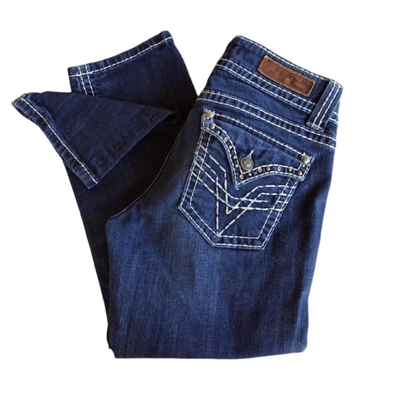 Vigoss Tick Stitch Ring-stone button flap embellished back Pocket Capri Jeans 28 - Picture 11 of 16